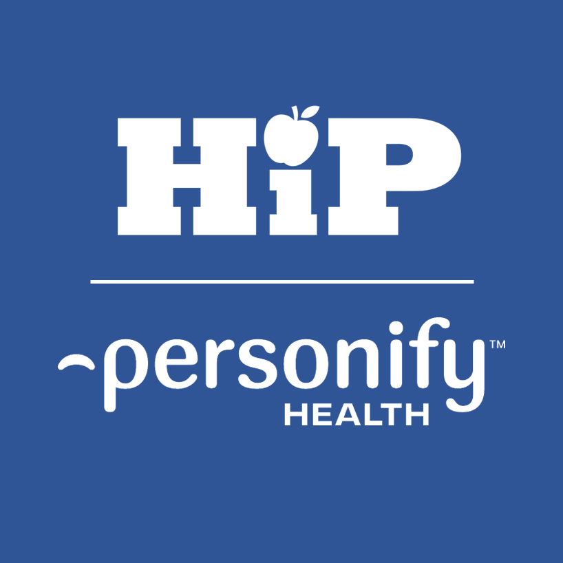 HIP logo and Personify Health logo on blue background