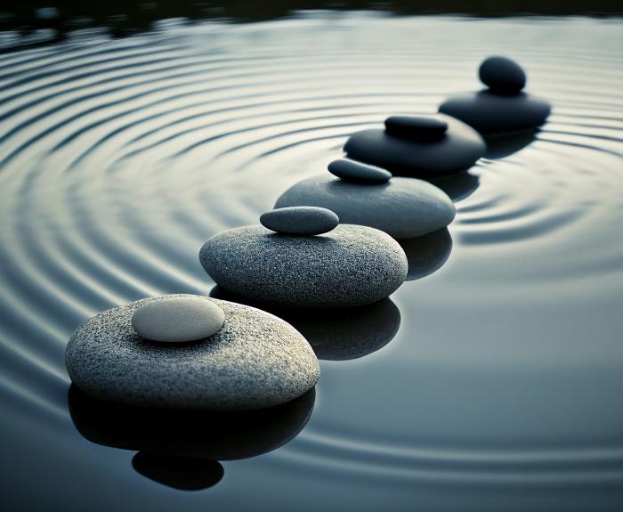 a row of stones in a pond